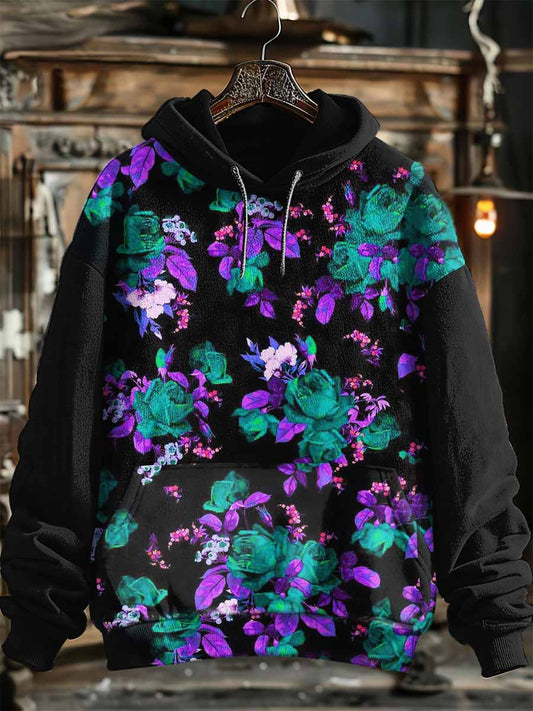 Unisex Fantasy Flowers Print Halloween Hooded Sweatshirt With Pocket