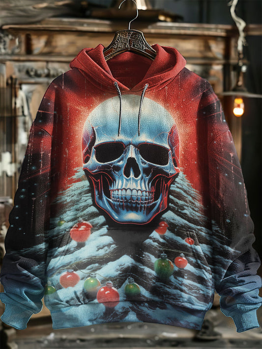 Unisex Skull Christmas tree Print Hooded Sweatshirt With Pocket