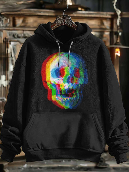 Unisex Punk Skull Halloween Print Hooded Sweatshirt With Pocket