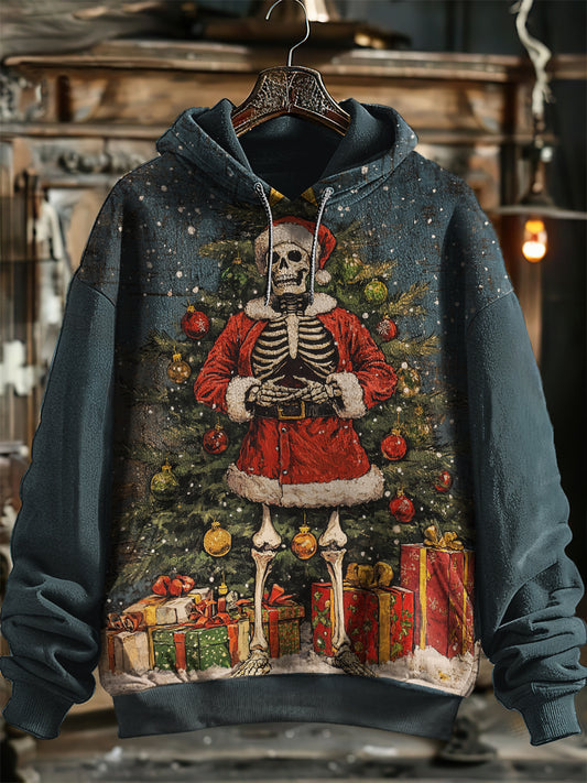 Unisex Skull Print Christmas Hooded Sweatshirt With Pocket