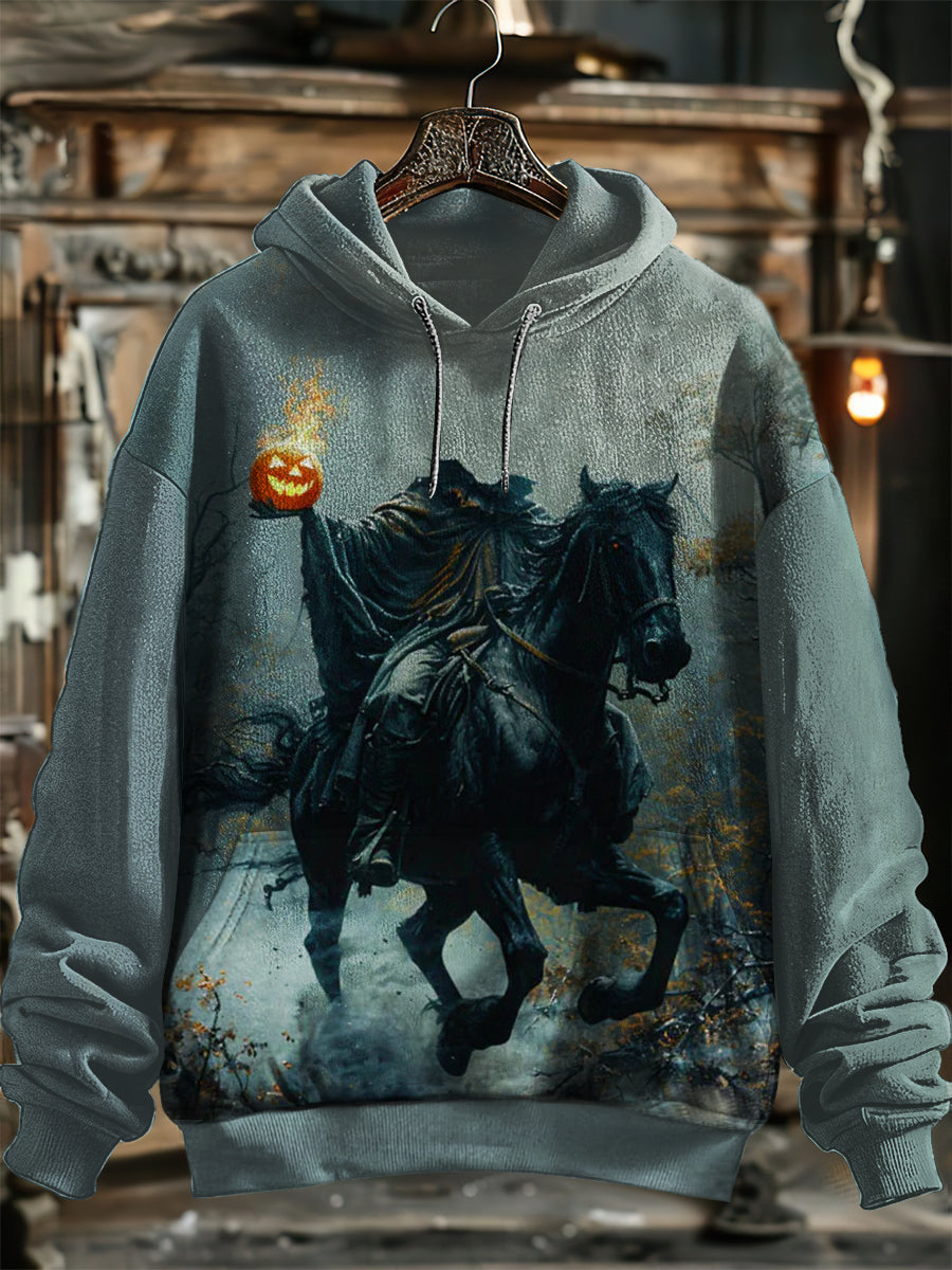 Unisex Headless Horseman Pumpkin Print Hooded Sweatshirt With Pocket