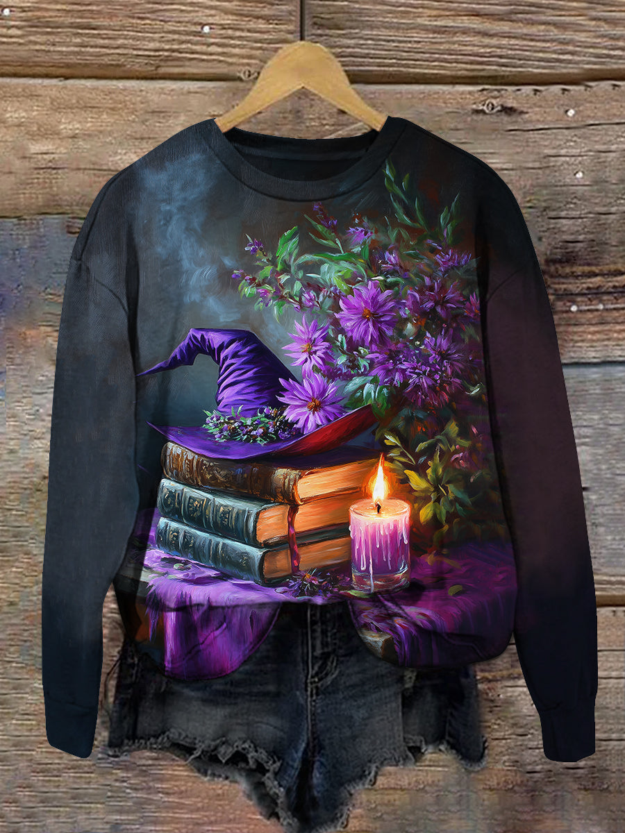 Witch Magic Book Art Print Unisex Crew Neck Long Sleeve Casual Sweatshirt