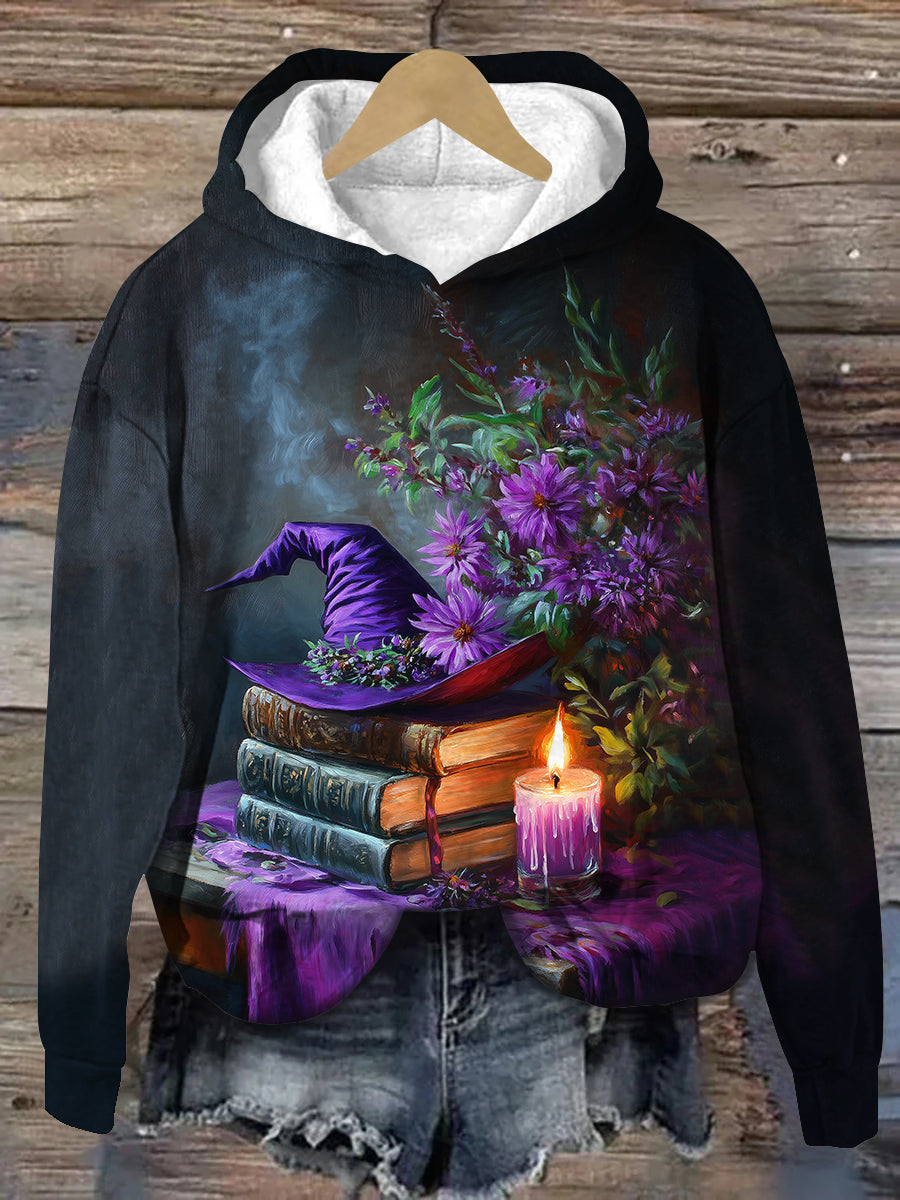 Witch Magic Book Art Print Unisex Hooded Long Sleeve Casual Sweatshirt