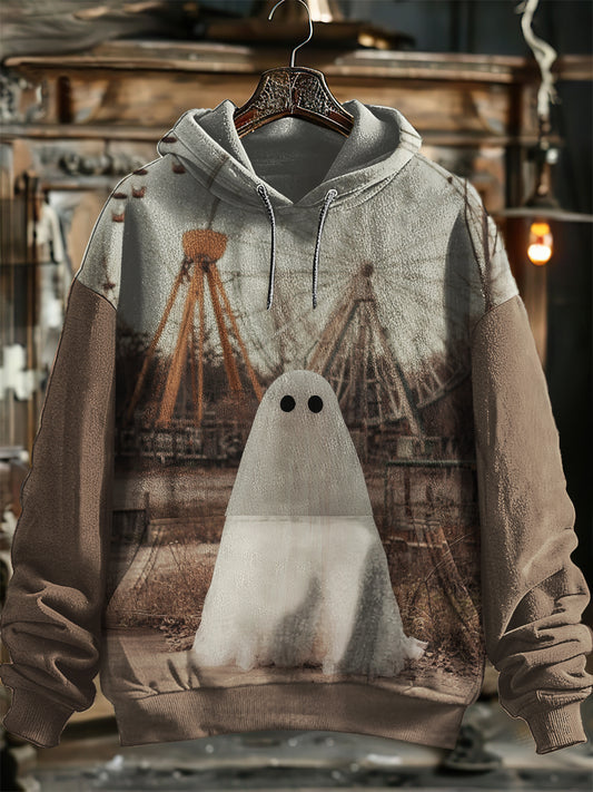 Unisex Ghost Playground Print Halloween Hooded Sweatshirt With Pocket