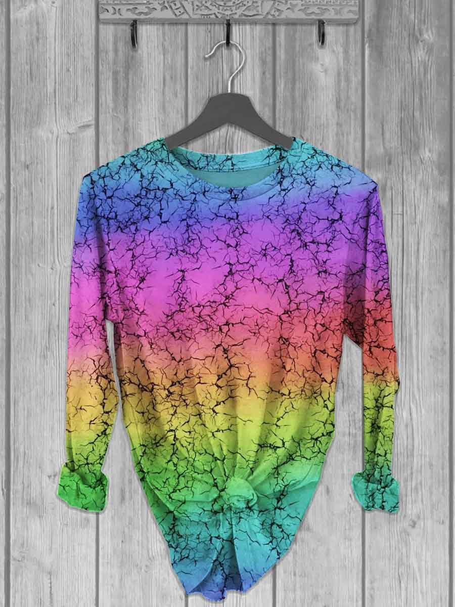 Unisex Colorful Gradient Printed Casual Long Sleeve T-Shirt