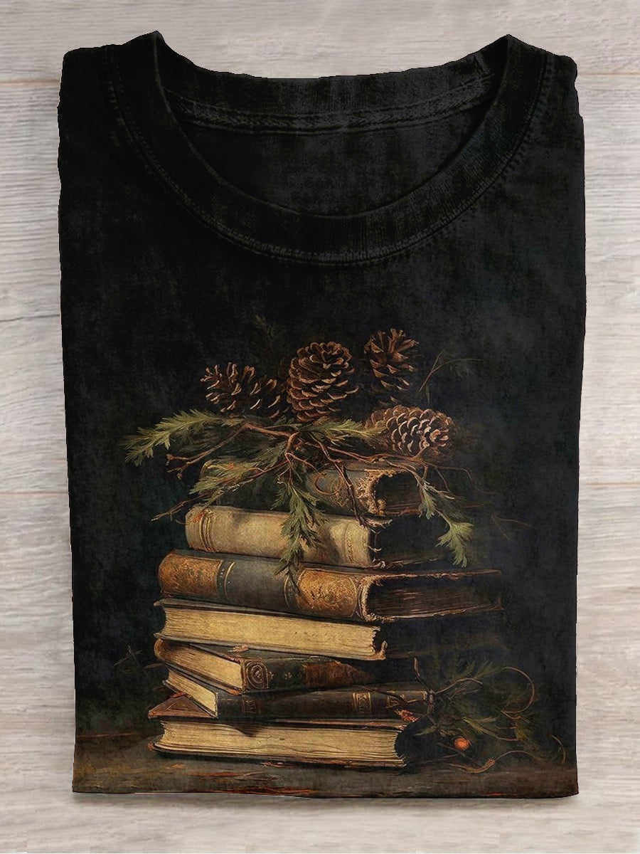 Book Art Print Unisex Round Neck Short Sleeve Casual T-Shirt