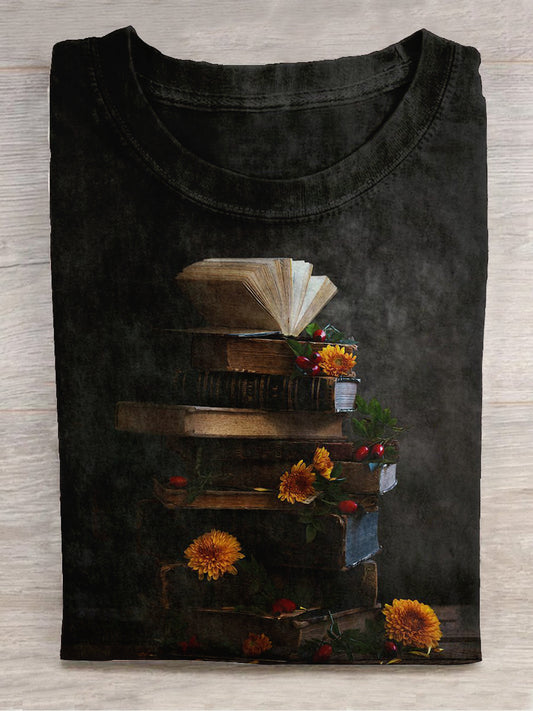 Book Art Print Unisex Round Neck Short Sleeve Casual T-Shirt