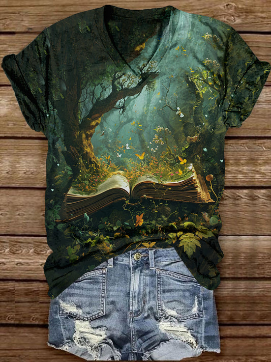 Book Art Print Unisex V-Neck Short Sleeve Casual T-Shirt