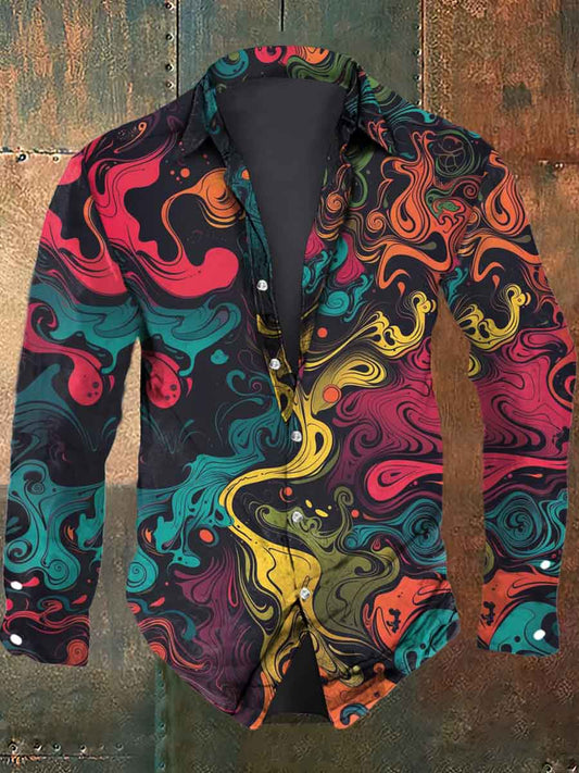 Men's Colorful Quicksand Abstract Print Casual Shirt