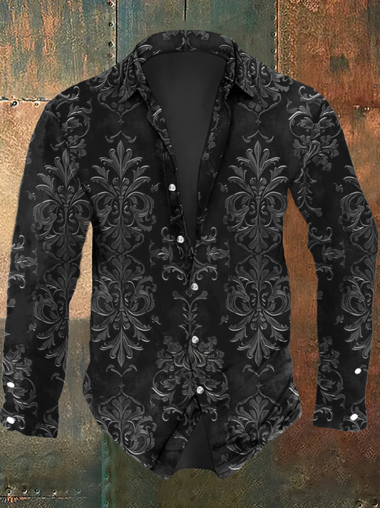 Men's Retro Graphic Print Casual Long Sleeve Shirt