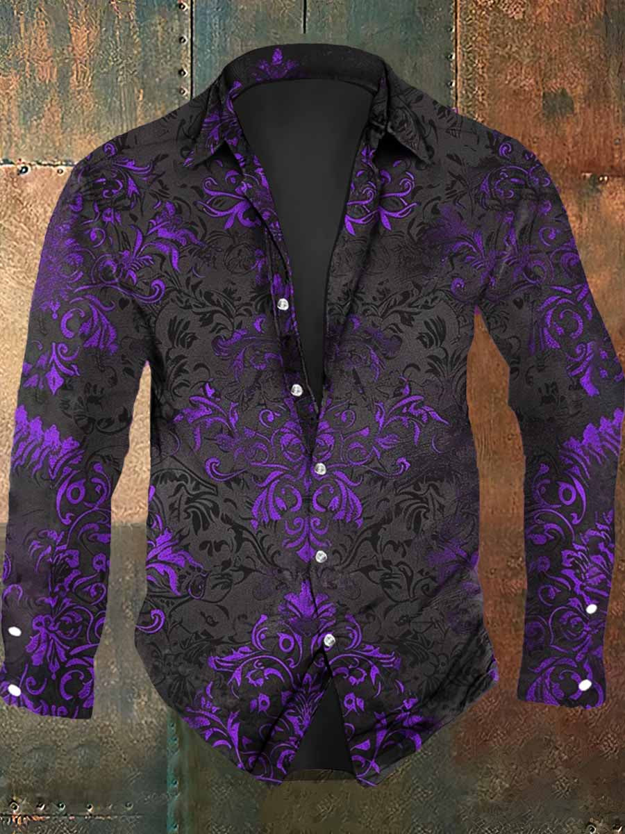 Men's Vintage Floral Print Casual Long Sleeve Shirt