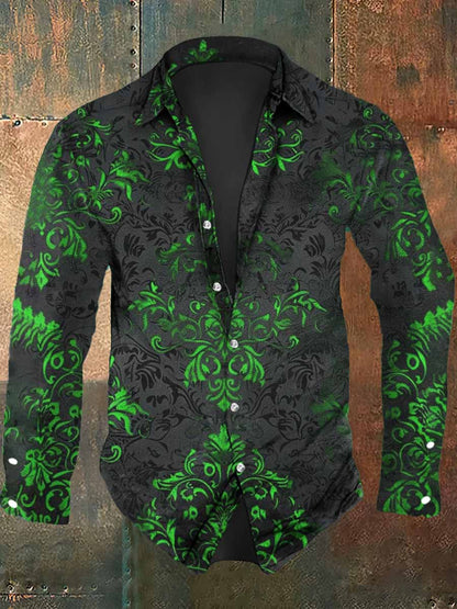 Men's Vintage Floral Print Casual Long Sleeve Shirt