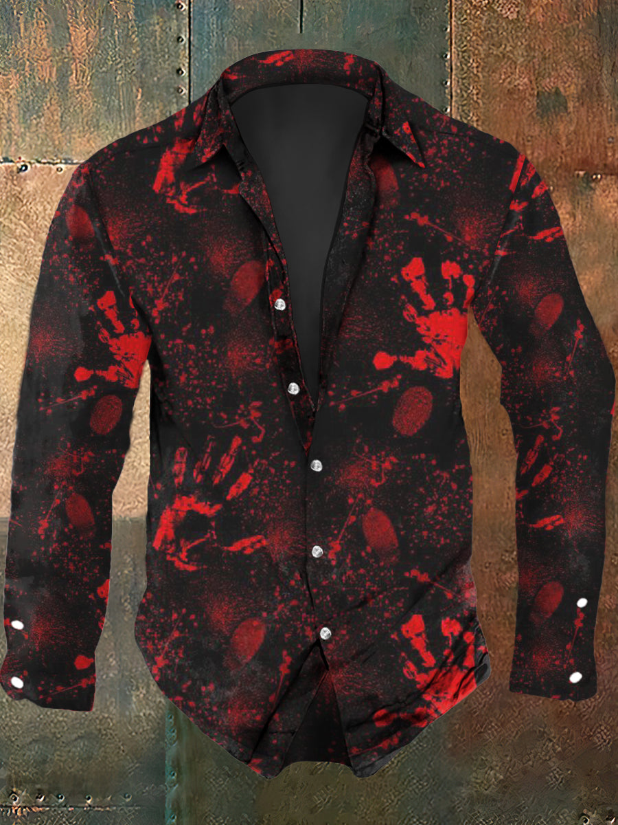 Men's Halloween Horror Palm Print Casual Shirt Long Sleeve