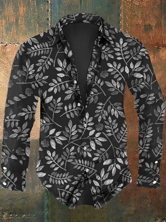 Men's Leaf Print Casual Long Sleeve Shirt