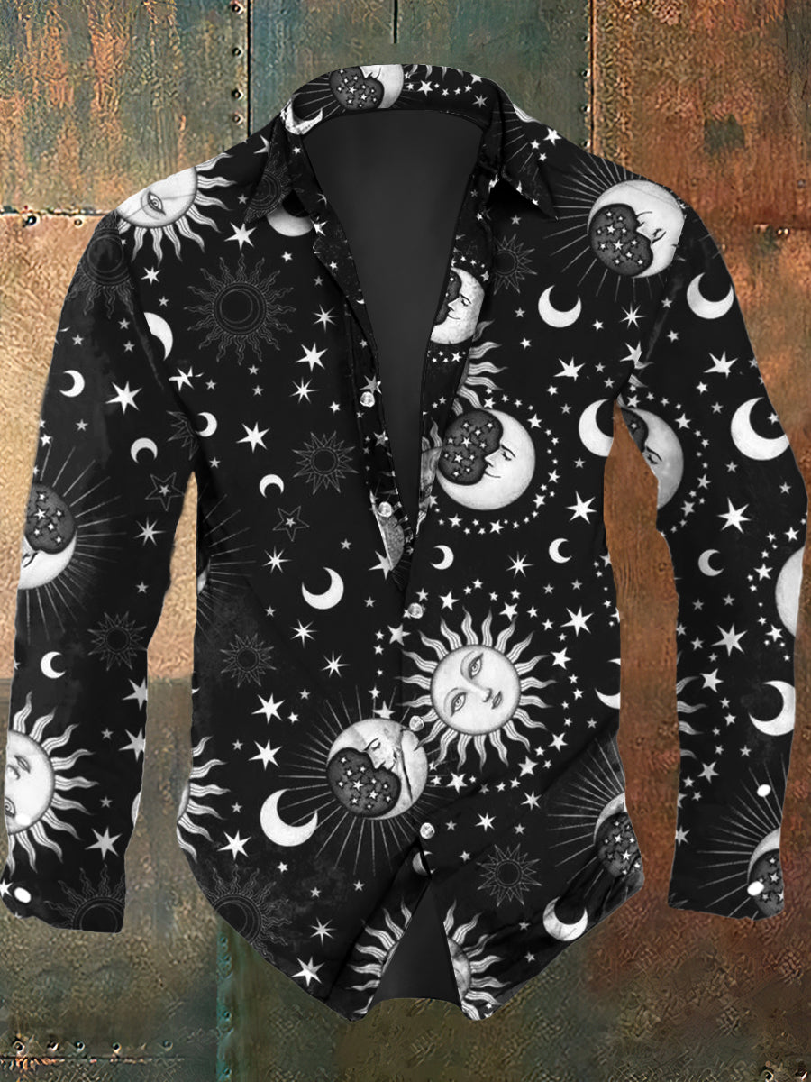 Men's Sun and Moon Printed Casual Long Sleeve Shirt