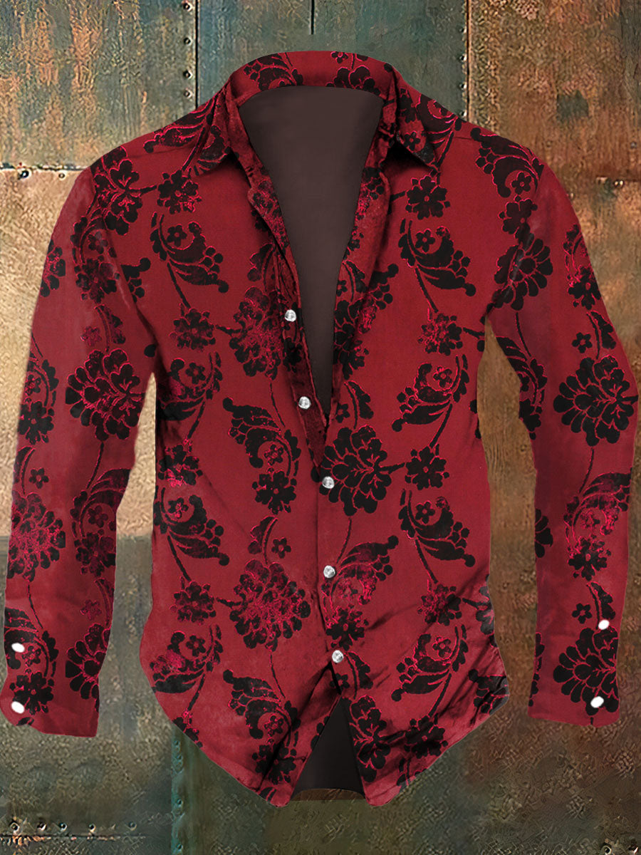 Men's Vintage Rose Print Casual Shirt