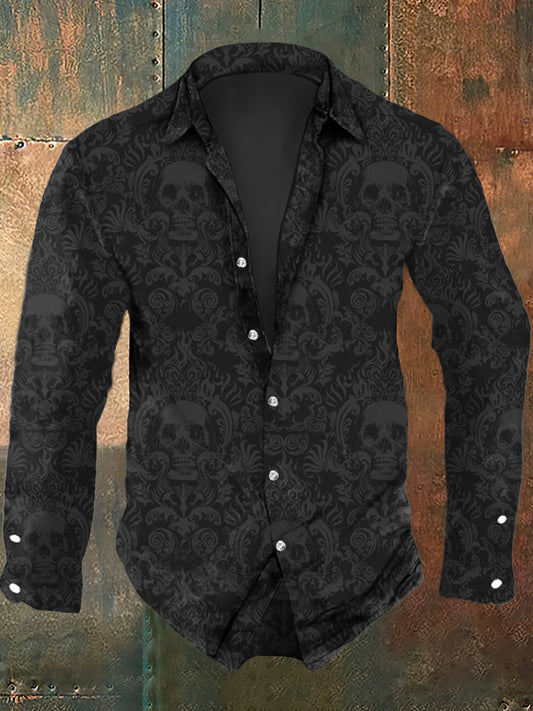 Men's Halloween Skull Print Casual Long Sleeve Shirt