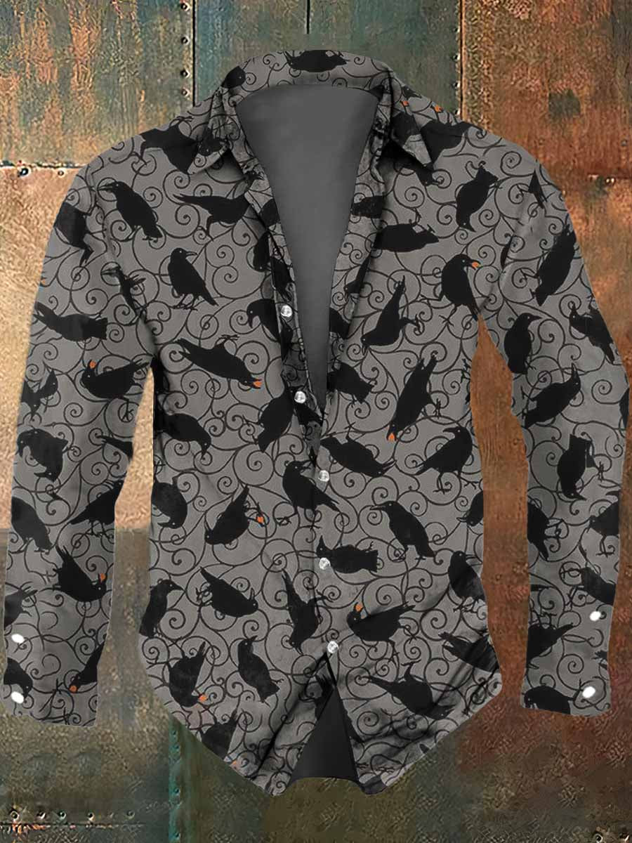 Men's Halloween Raven Print Casual Shirt