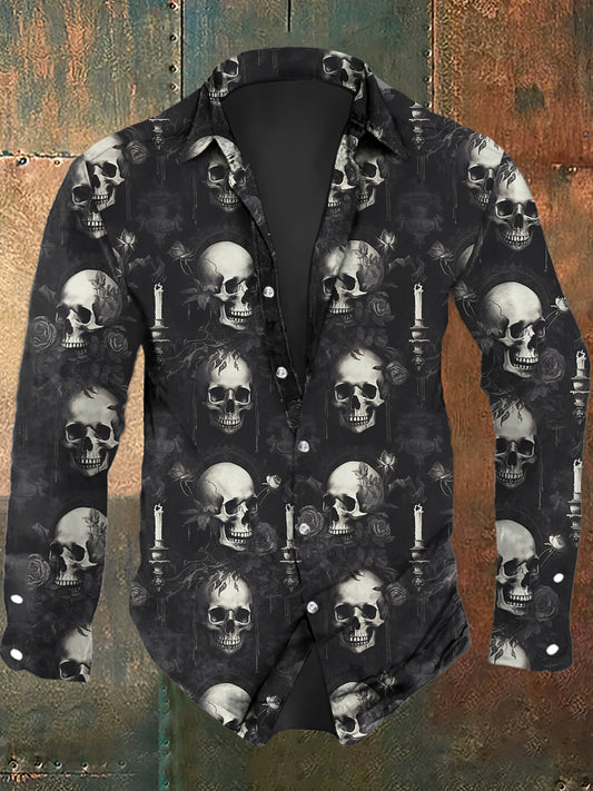 Men's Halloween Skull Print Casual Long Sleeve Shirt