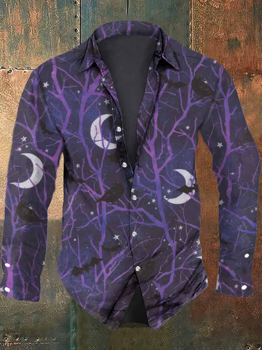 Men's Halloween Raven Print Casual Shirt