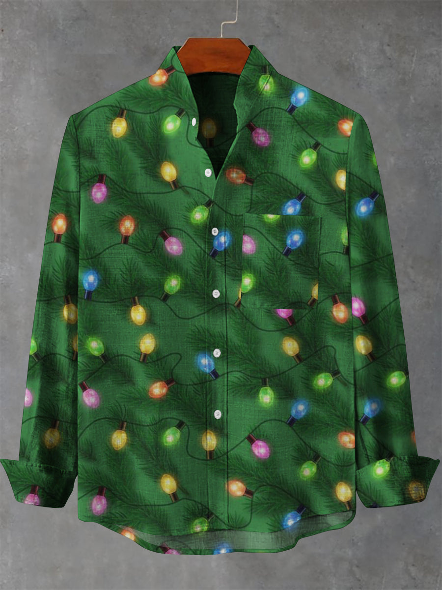 Men's Christmas Abstract Light Bulb Print Casual Long Sleeve Shirt