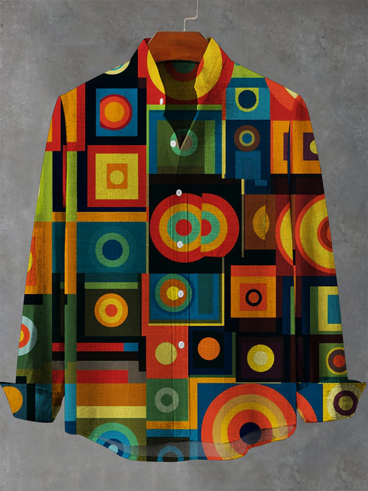 Men's Colorful Irregular Abstract Print Casual Long Sleeve Shirt