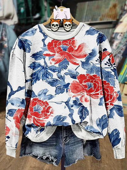 Women's Vintage Floral Print Casual Sweatshirt