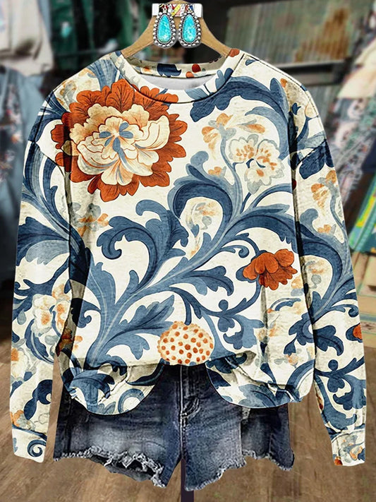 Women's Vintage Floral Print Casual Sweatshirt