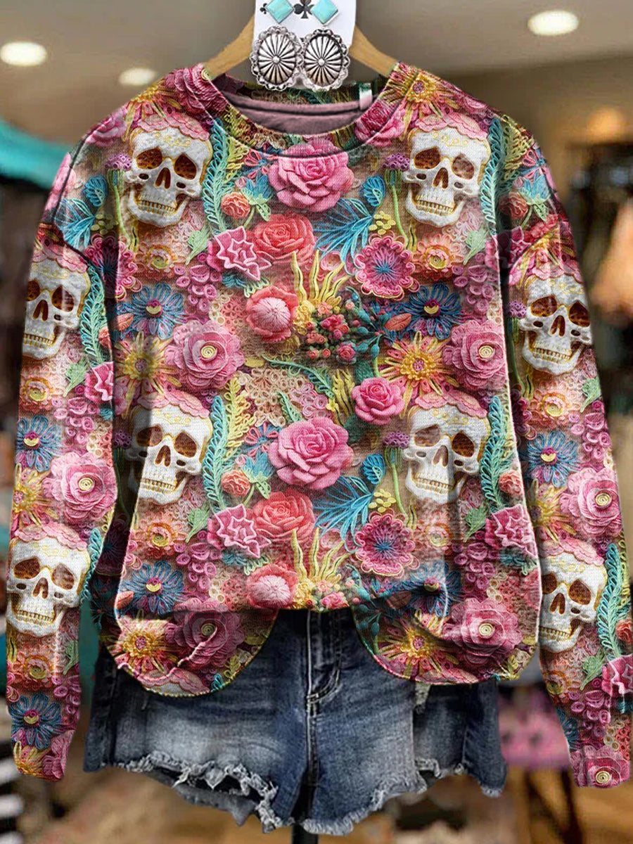 Women's Vintage Skull Floral Print Casual Sweatshirt