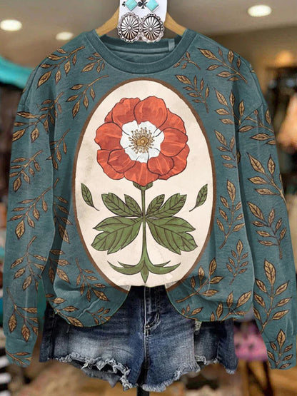 Unisex Vintage Floral Print Casual Sweatshirt