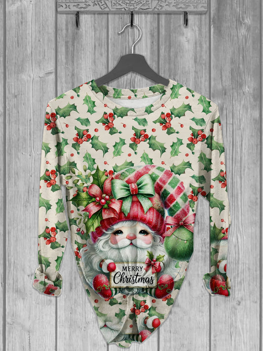 Christmas Gnome Printed Crew Neck Casual Long Sleeve T-Shirt