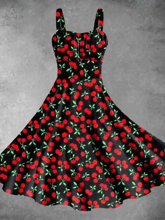 Women's Cherry Print Suspender Dress