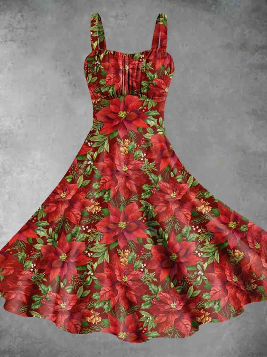 Women's Christmas Floral Print Slip Dress