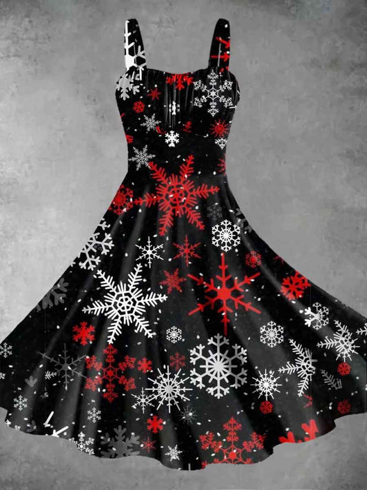 Women's Christmas Snowflake Print Suspender Dress