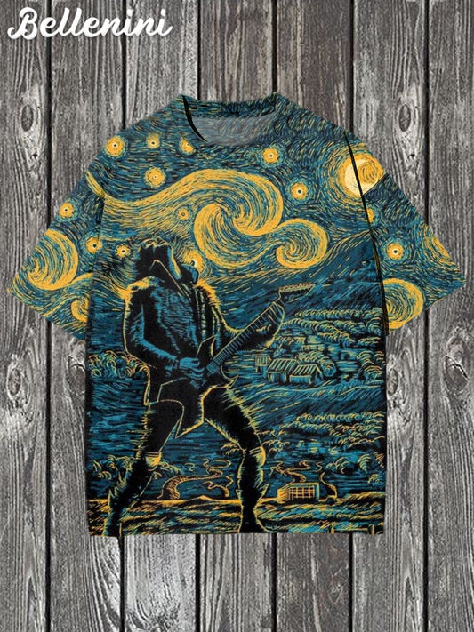 Unisex Retro Starry Sky Art Illustration Printed Casual T-shirt