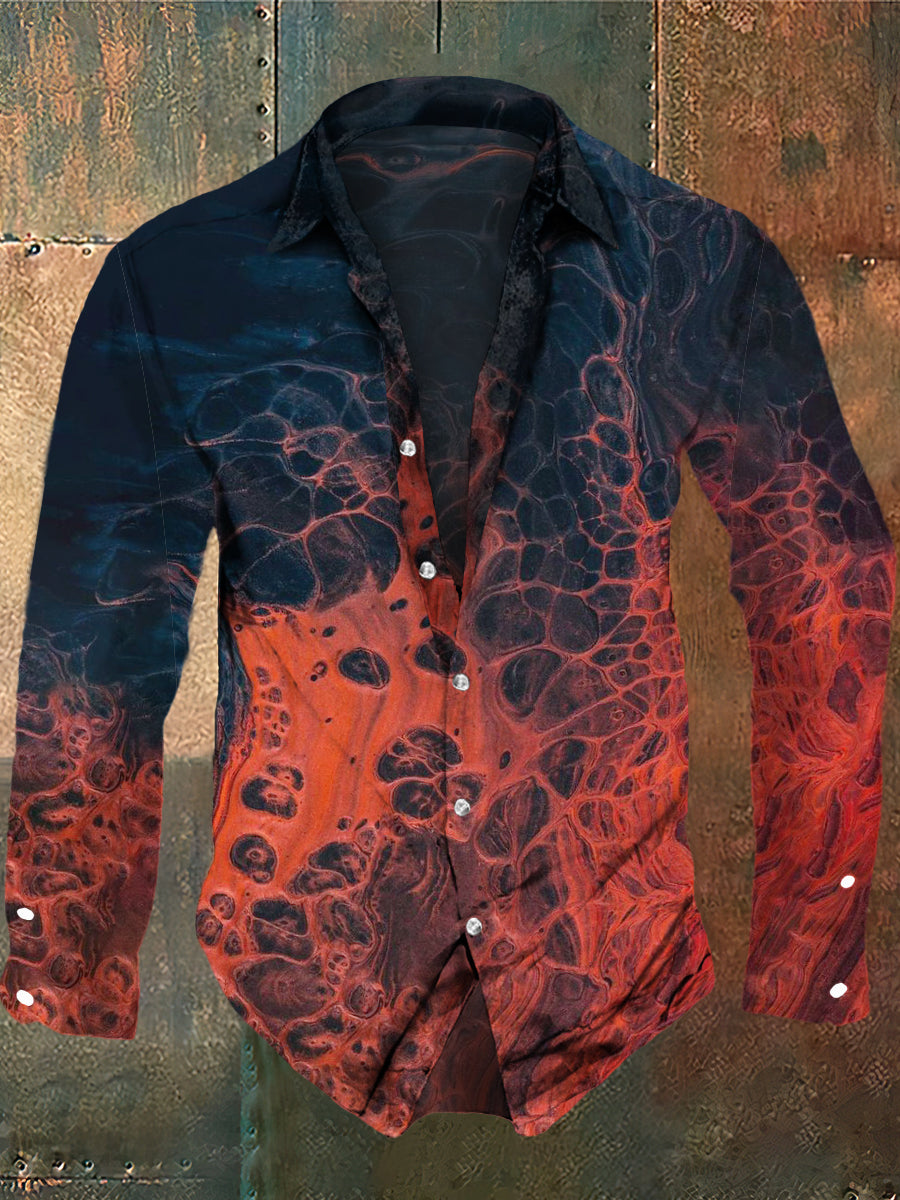 Men's Color Abstract Print Casual Long Sleeve Shirt