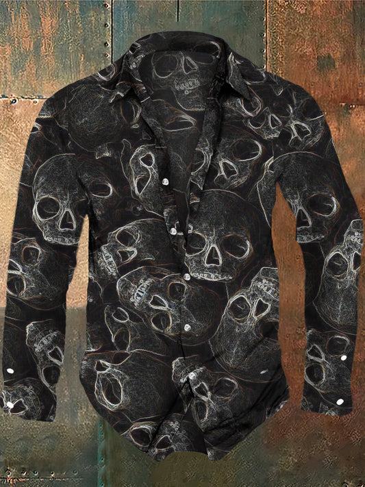 Men's 3D Skull Print Casual Long Sleeve Shirt