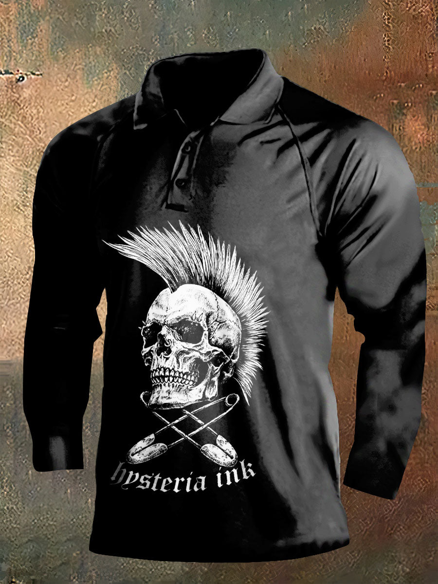 Dark Style Roma Skull Long Sleeve Polo Shirt