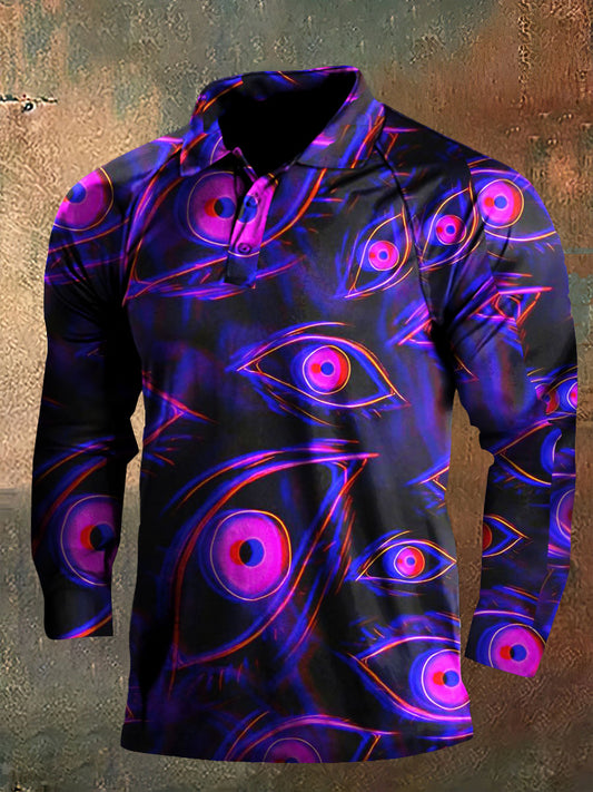 Dark Style 3D Magic Eyes Print Halloween Long Sleeve Polo Shirt