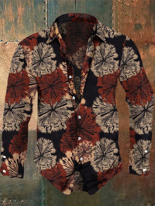 Men's Lotus Leaf Print Casual Shirt Long Sleeve