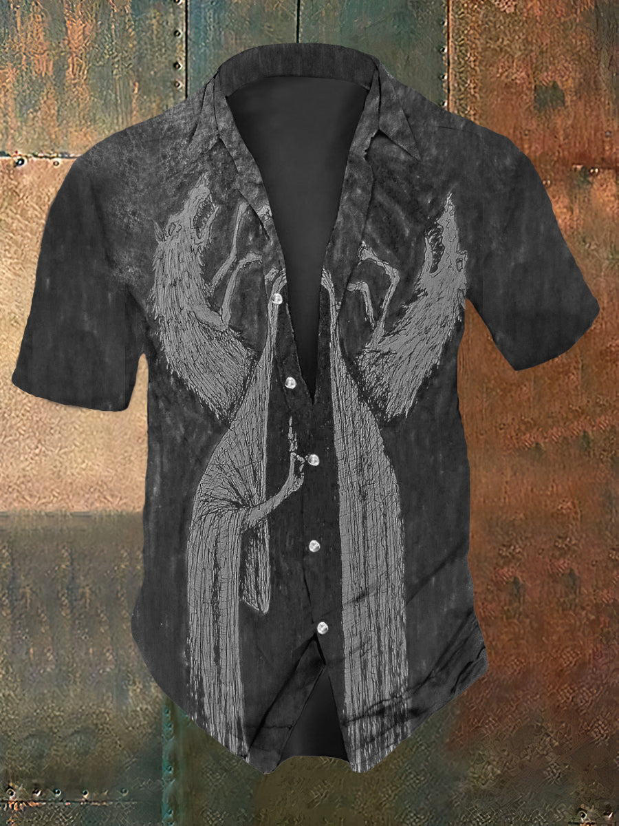 Men's Ghost Abstract Print Casual Vintage Shirt