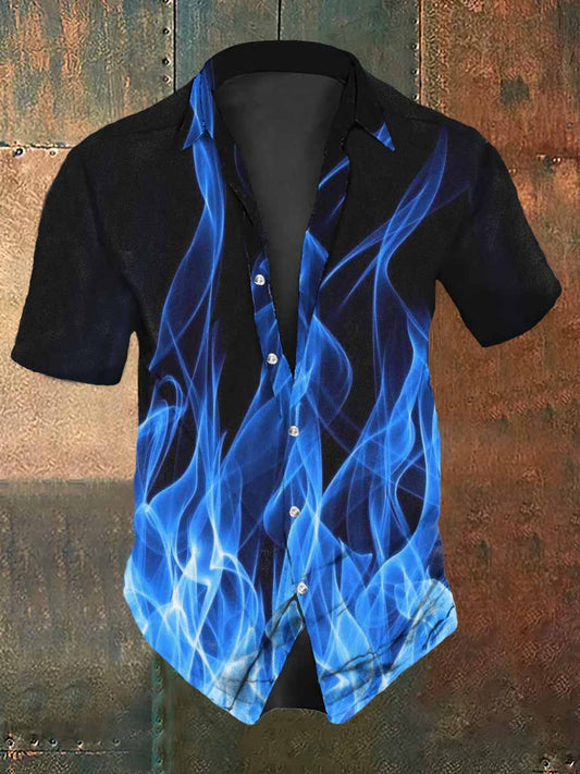 Men's Retro Dark Style Ghost Fire Print Casual Shirt